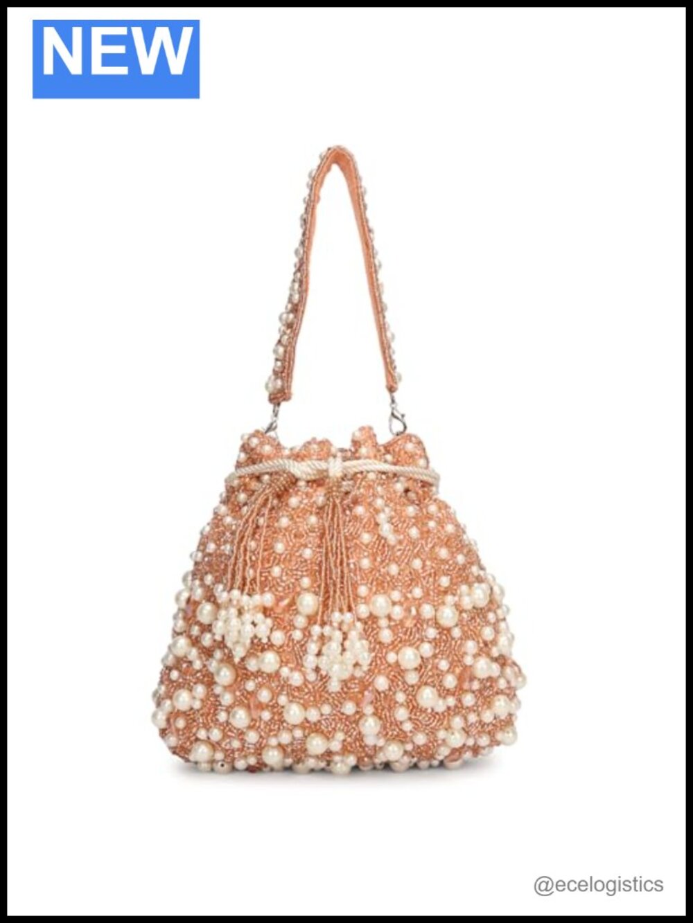 Pearl and Bead Embellished Silk Potli Bag Drawstring Evening Handbag
